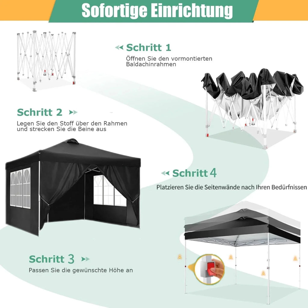 COBIZI 10x10 EZ Pop up Canopy Gazebo with Sidewalls,Pop up Canopy Tent Instant Shelter for Outdoor Party Camping Backyard Beach with Air Vent ,Carry Bag,Stakes,Ropes,Black