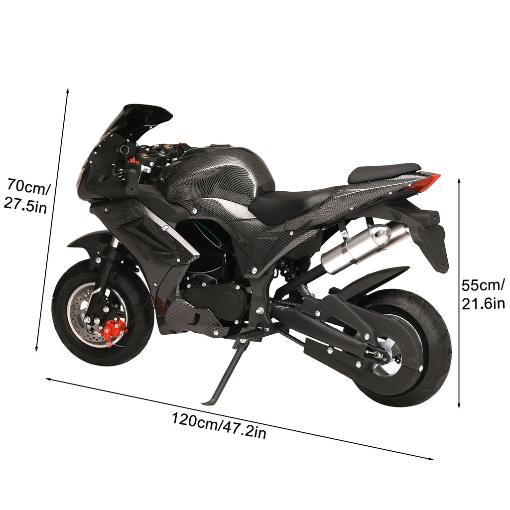 49cc 4-Stroke Pocket Rocket Motorcycle, Mini Motorcycle, Gas Pocket Motorbike with Front Rear Disc Brakes, Racing Max Speed 25MPH, Dual Headlights-Black