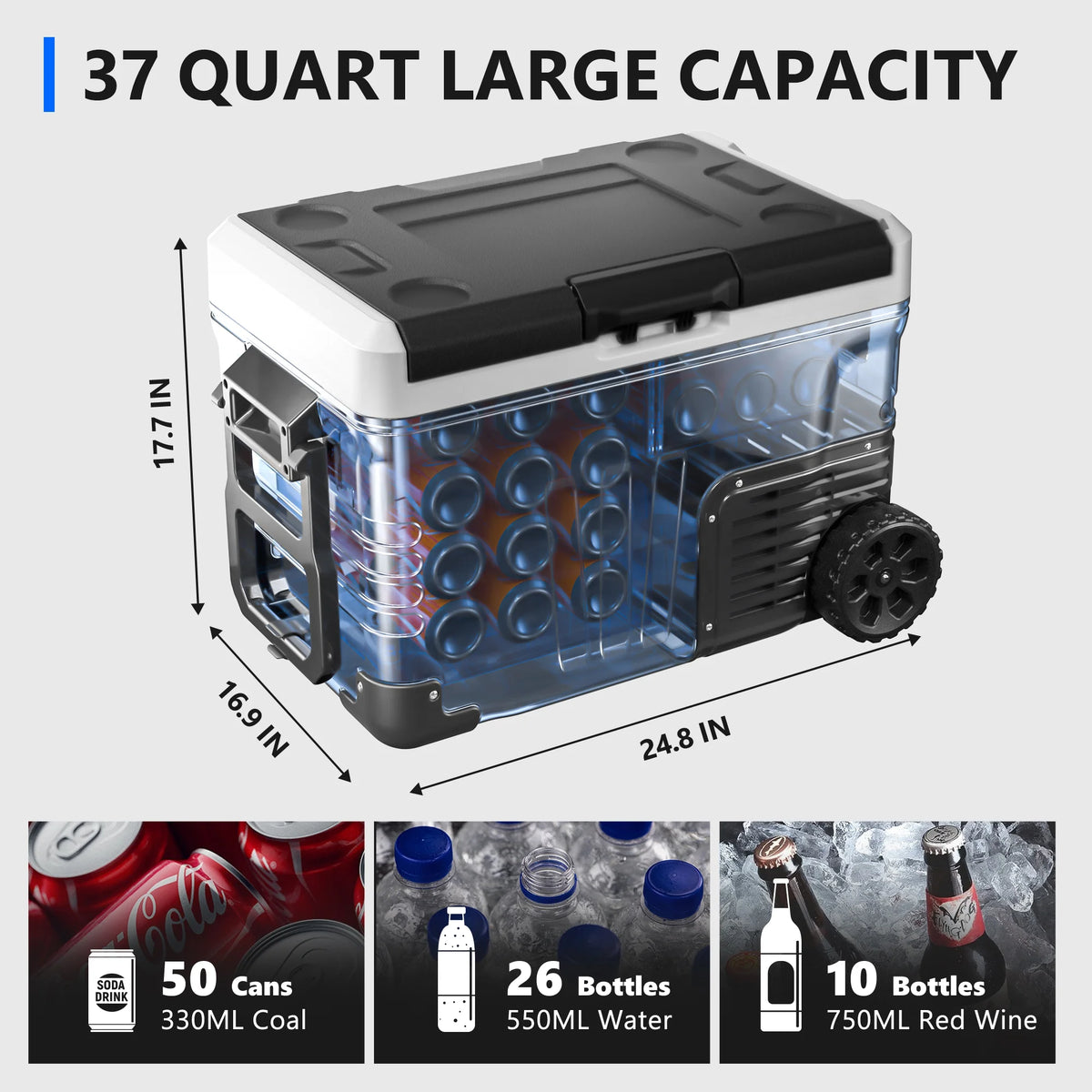 Simzlife 12V Car Refrigerator, 37QT Electric Cooler DC/AC, -4 ~68, RV Freezer Fridge Cooler with Wheels & 2 Baskets