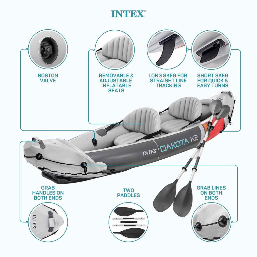 Intex Dakota K2 2 Person Inflatable Kayak & Accessory Kit w/Oars & Pump