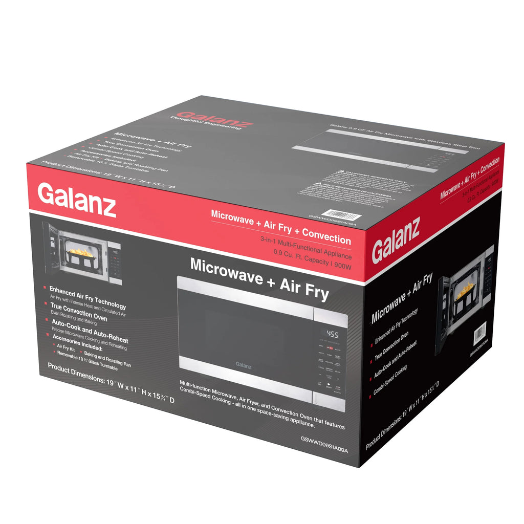 Galanz 0.9 Cu ft Air Fry Countertop Microwave, 900 Watts, Stainless Steel, New