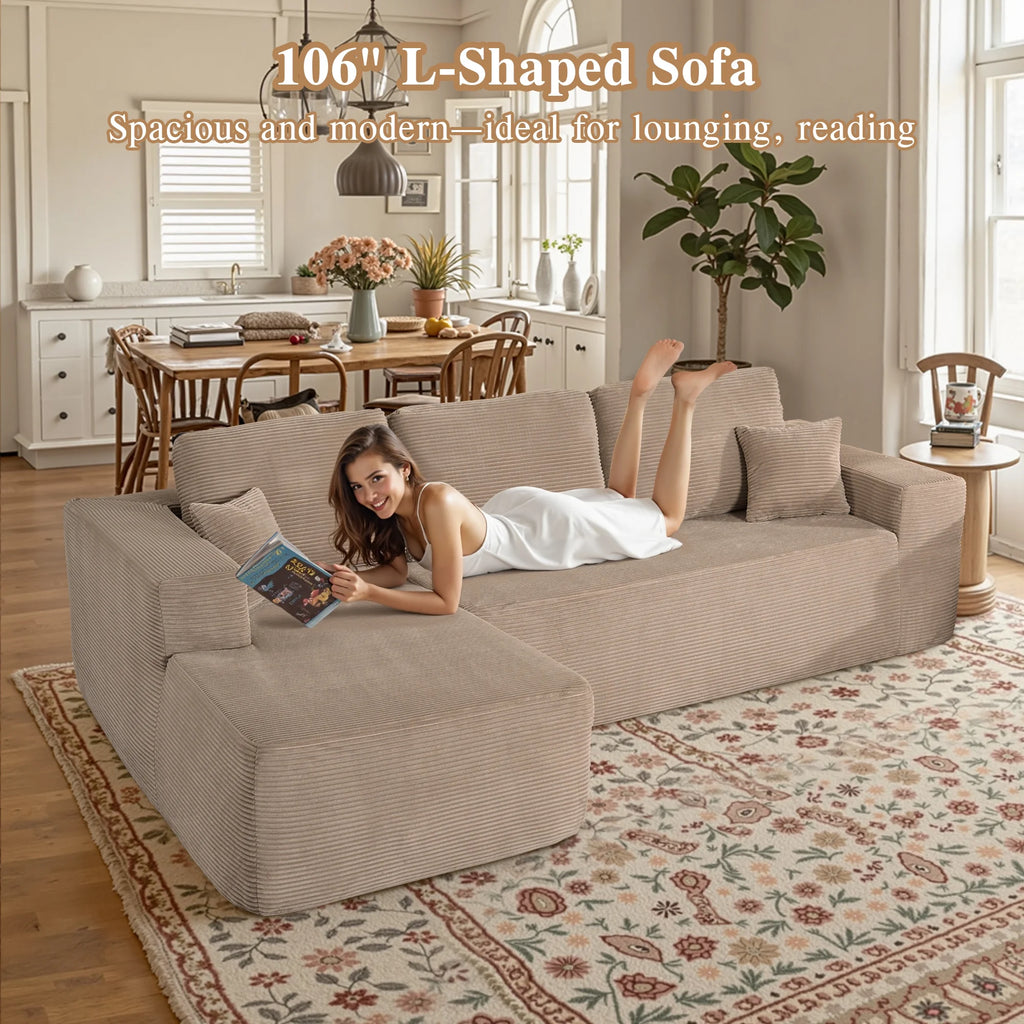 Ovios 106" L-Shaped Sectional Sofa Modern Modular Cloud Couch with Deep Seating Upholstered Sofa for Living Room Bedroom, No Assembly Required, Black(Corduroy)