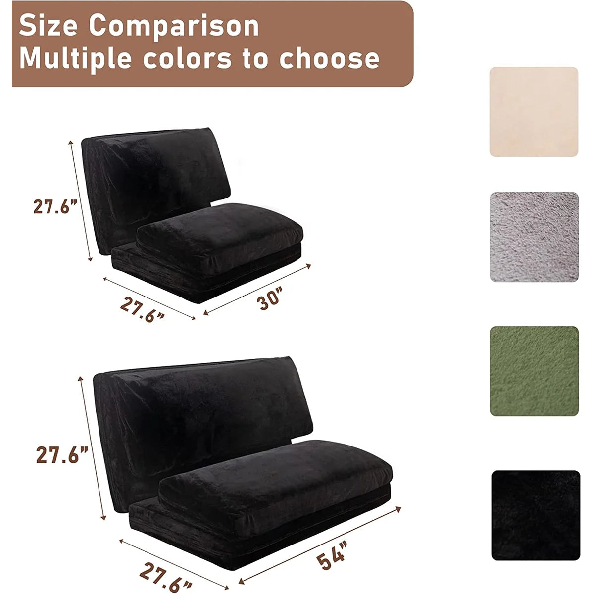 Folding Sofa Bed,Extra Thick and Long Fluffy 4 Position Convertible Flip Lounge Chair,Foam Filling Folding Matress Sofa Bean Bag with Washable Cover,Grey,39x95 Inch