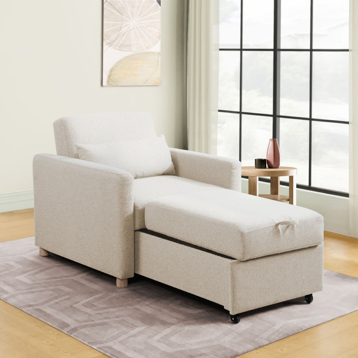 Serta Carly Scandinavian Style Convertible Chair, Ivory Fabric