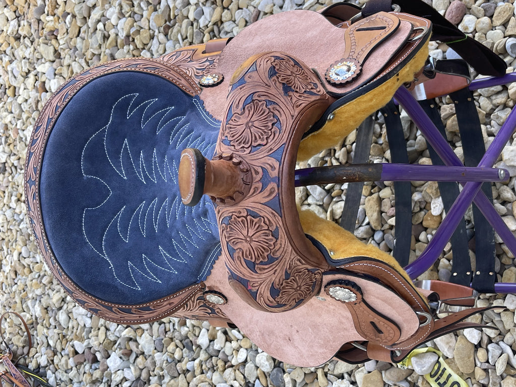 Resistance Adult Western Horse Barrel Saddle For Horse Riding | Floral Tooled With Silver Conchos | Genuine Leather 14" 15" 16" With Free Tack Set