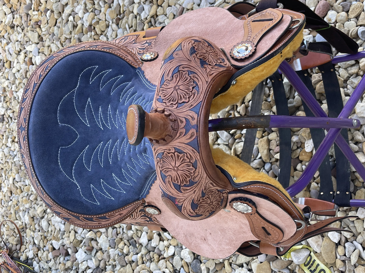 Resistance Adult Western Horse Barrel Saddle For Horse Riding | Floral Tooled With Silver Conchos | Genuine Leather 14" 15" 16" With Free Tack Set