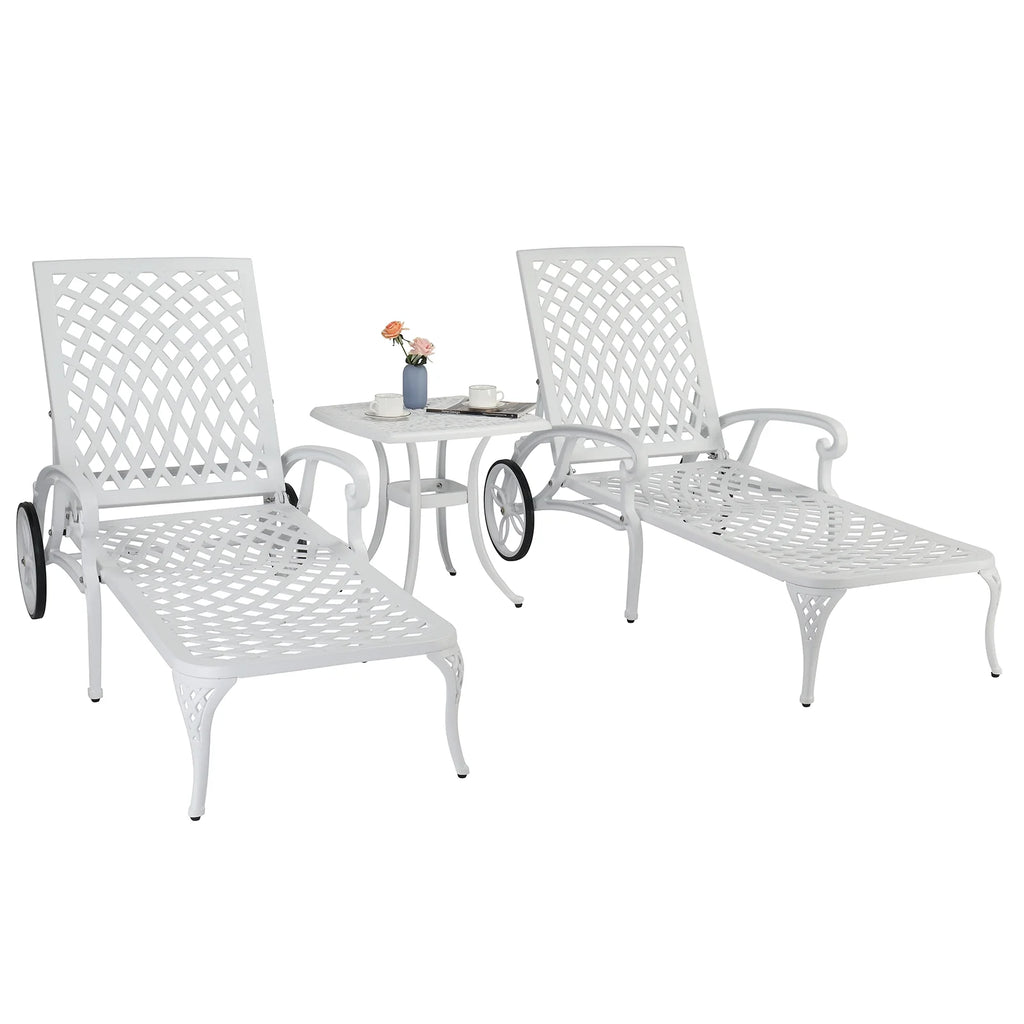 Zimtown Cast Aluminum Lounge Chair Adjustable Patio Recliner, Patio Chaise Chair, Heavy Duty Lying Bed for Garden, Poolside, Yard, Lawn, Black