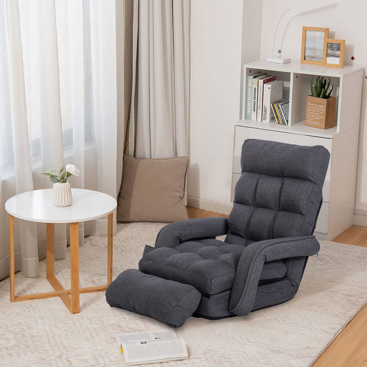 Prime Garden Floor Chair 6-Position Folding Gaming Chair for Meditation Indoor, Light Gray