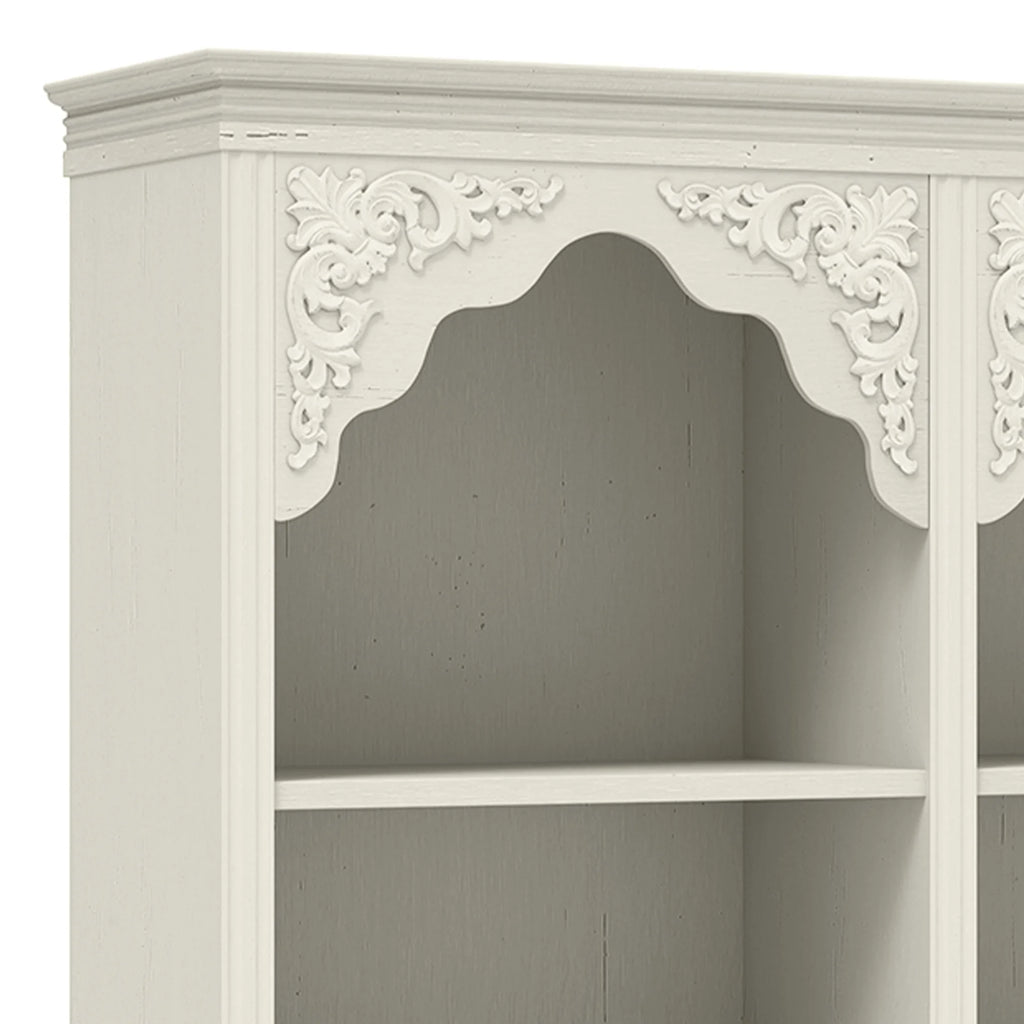 ModFusion 70" Distressed White Bookshelf with Adjustable Shelves and Two Drawers