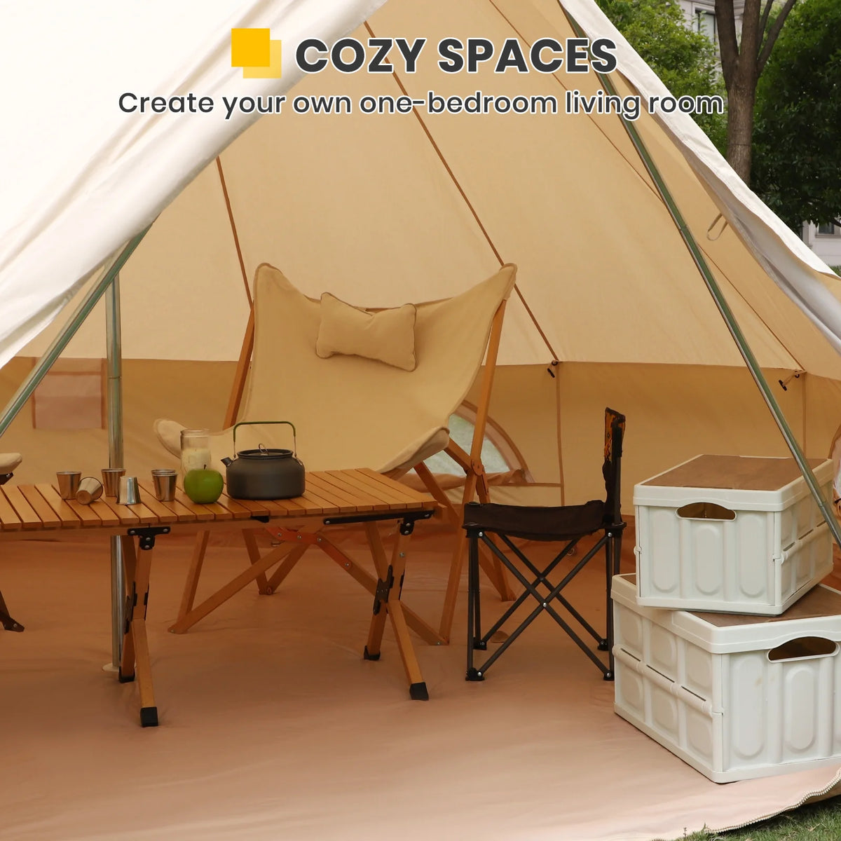 Canvas Bell Yurt Tent, 4-Seasons Shelter with Stove Jack & Waterproof, Luxury Camping Tent for Family Outdoor Adventures, 6-8 Person Use