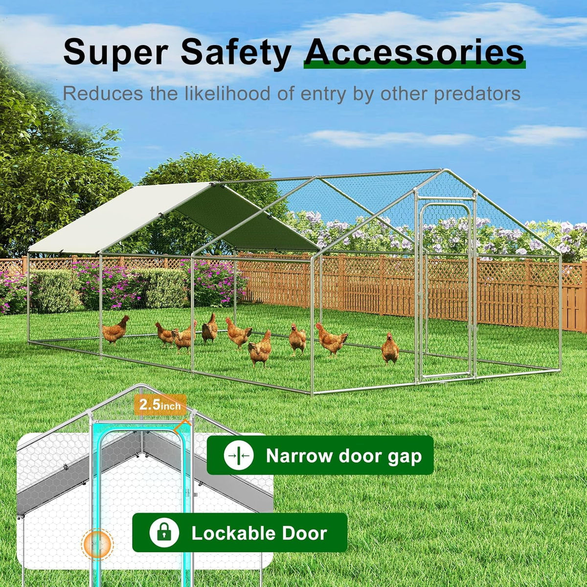 Large Metal Chicken Coop Walk-in Poultry Cage with Waterproof and UV-Resistant Cover Outdoor Chicken Run Hen Rabbit Duck House for Backyard Farm Use Spire Roof(10 W x 4.9 L x 6.4 H)