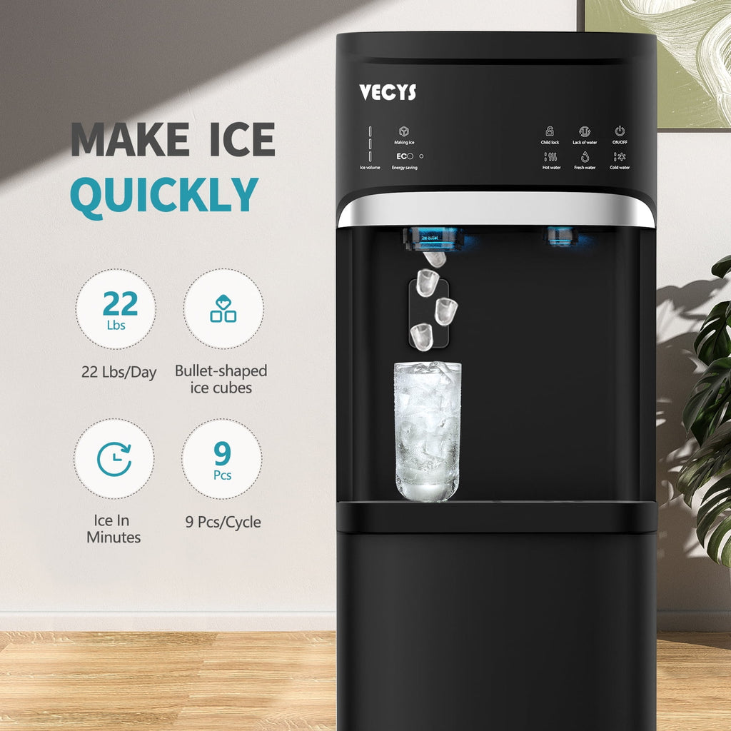 VECYS 5 gal Water Dispenser with Ice Maker, Self-clean & Child Lock