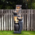 Outdoor Water Garden Fountain 37.40 H Waterfall Small Fountains Cascading Bowl and Jar Water Feature with LED Light for Backyard Patio Porch and Home Art Decor