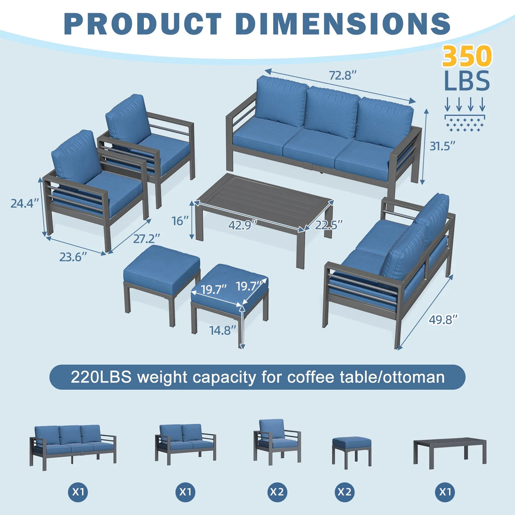 AECOJOY Aluminum Outdoor Furniture Set, 7 Pieces Metal Patio Furniture on sale Outdoor Couch Patio Conversation Set - Light Grey