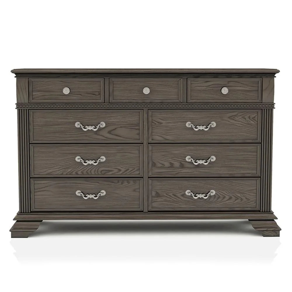 FOA Charo 6pc Gray Wood Bedroom Set-King Nightstands
