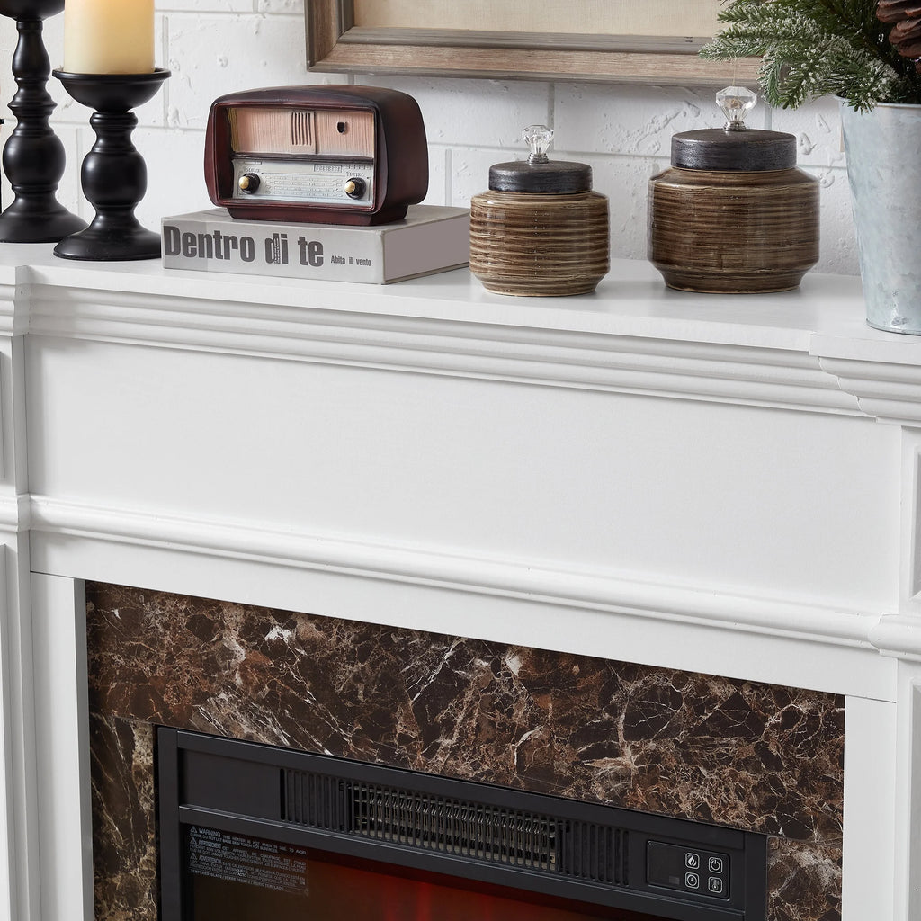 IMKHK Fireplace with Mantel, 46" Freestanding Electric Fireplace Heater with Stacked Stone Surround, TV Stand with Fireplace, Remote Control, Adjustable Flame Level for Living Room, 1400W, Brown
