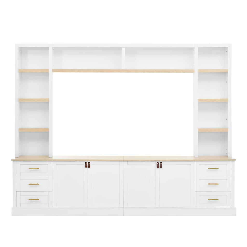 Euroco 102.3"W Farmhouse 4-Piece Entertainment Center Wall Unit with Adjustable Shelf, Modern Large TV Stand with Bookshelves