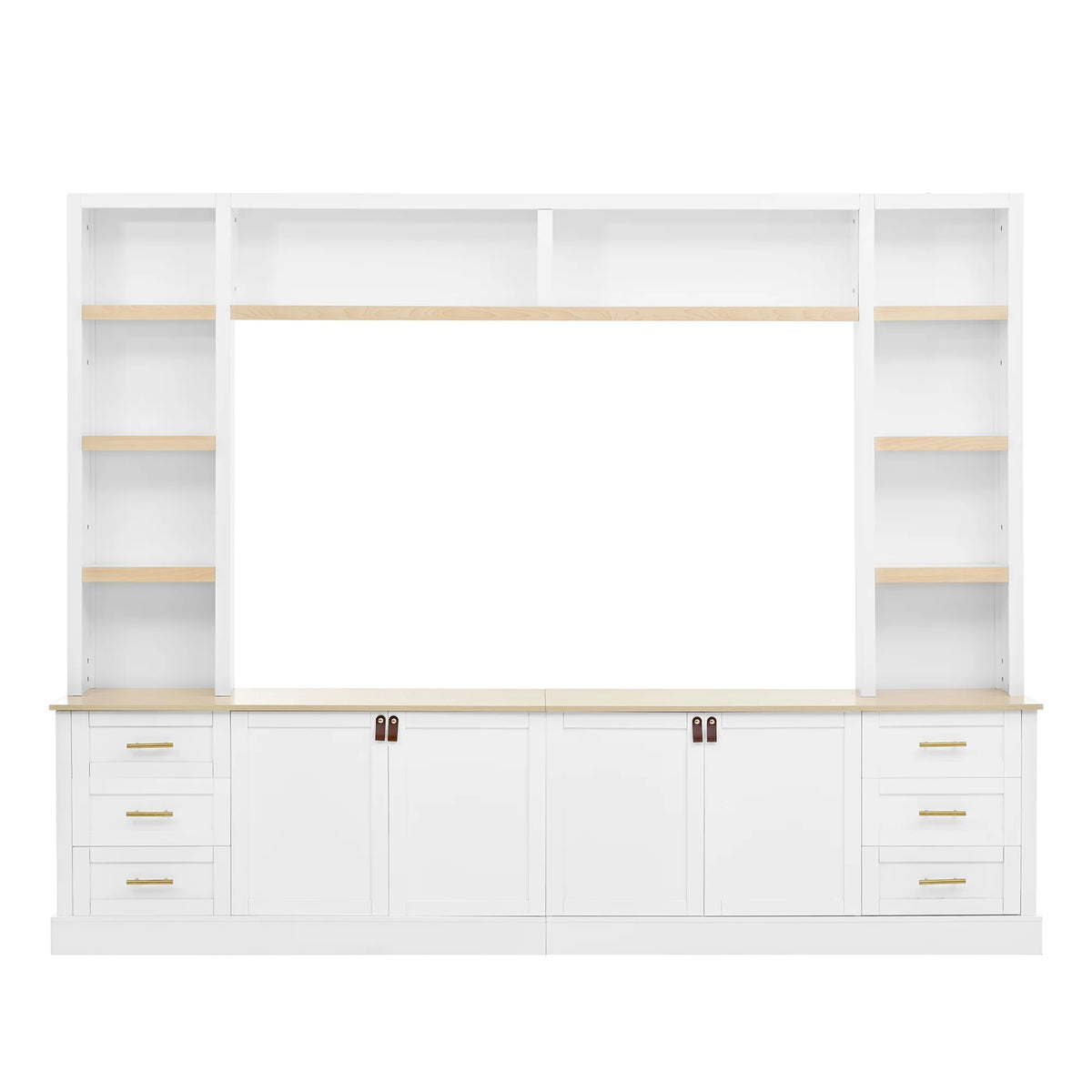 Euroco 102.3"W Farmhouse 4-Piece Entertainment Center Wall Unit with Adjustable Shelf, Modern Large TV Stand with Bookshelves