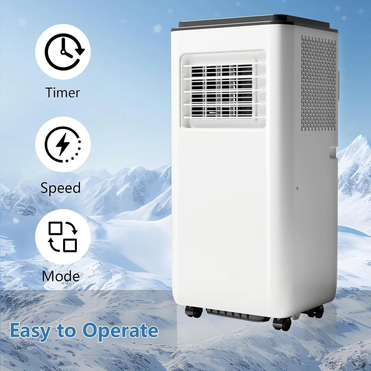 4-In-1 Portable AC with Advanced Filtration - 8000 BTU, Dehumidify, Sleep, Fan Modes, Quiet 54dB, Smart Control, Easy Mobility, Black