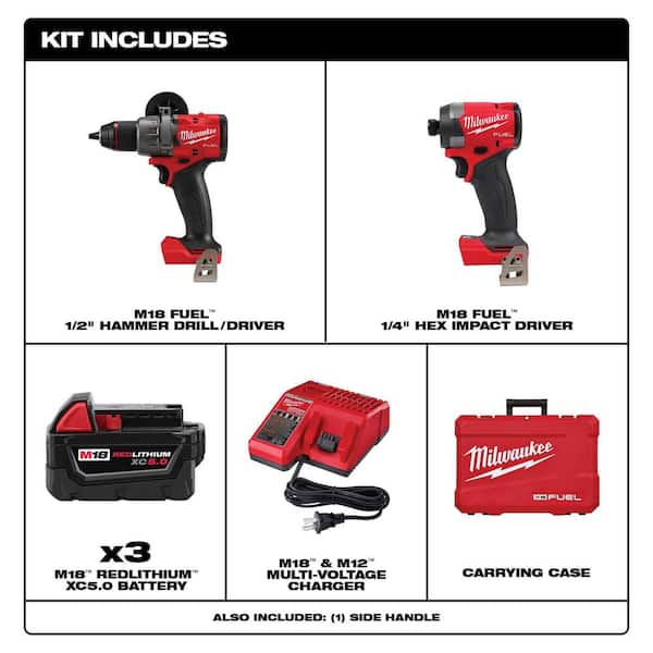 M18 FUEL 18- V Lithium-Ion Brushless Cordless Hammer Drill and Impact Driver Combo Kit (2-Tool) with (3) 5.0Ah Batteries