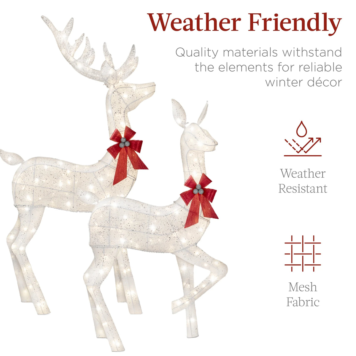 Best Choice Products 6.5ft 3-Piece Lighted Christmas Deer Set Outdoor Yard Decoration w/ 385 LED Lights, Stakes - Gold