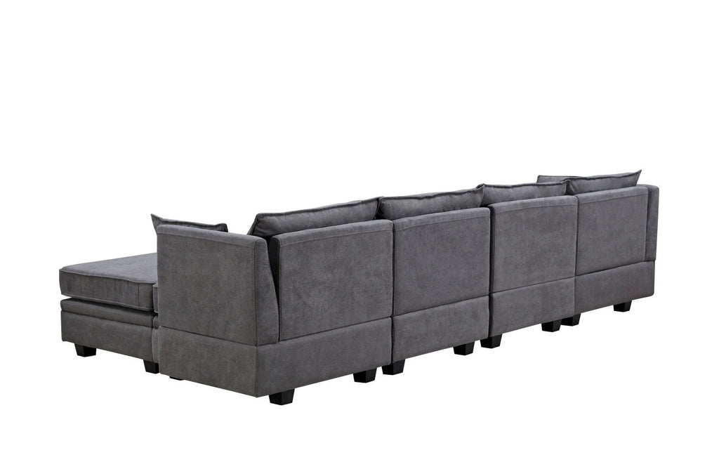 Oversized Modular Sectional Sofa with 2 Pillows, Convertible Sofa Bed with Storage Seat & Storage Ottoman, Upholstered U-Shaped Sectional Sofa with Reversible Chaise, 6 Seaters Sofa Sleeper Sofa