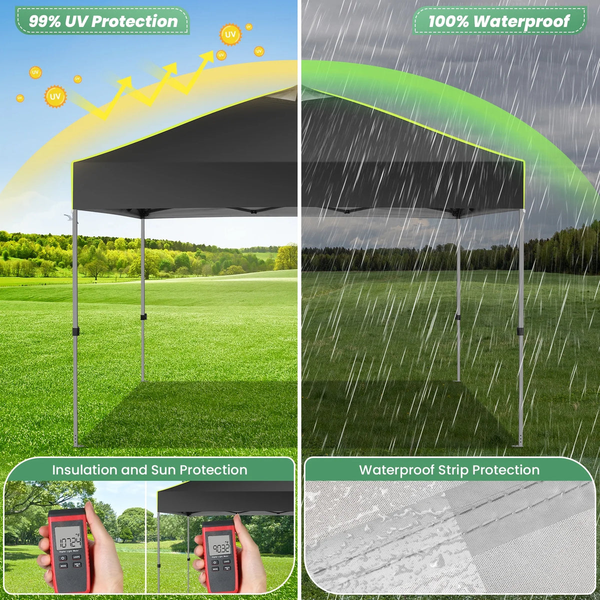Hoteel Canopy 10x10 Pop Up Canopy Tent 1-Button Push Easy up Outdoor Canopy Instant Portable Commercial Shelter Waterproof UPF50+ Gazebo with Reflective Strip, Air Vent & 4 Sandbags, Black