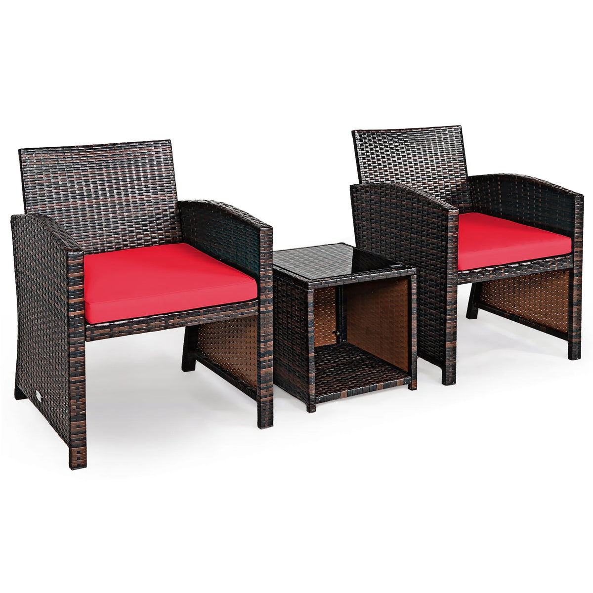 Costway 3PCS Patio Rattan Wicker Furniture Cushion Sofa Coffee Table Gray
