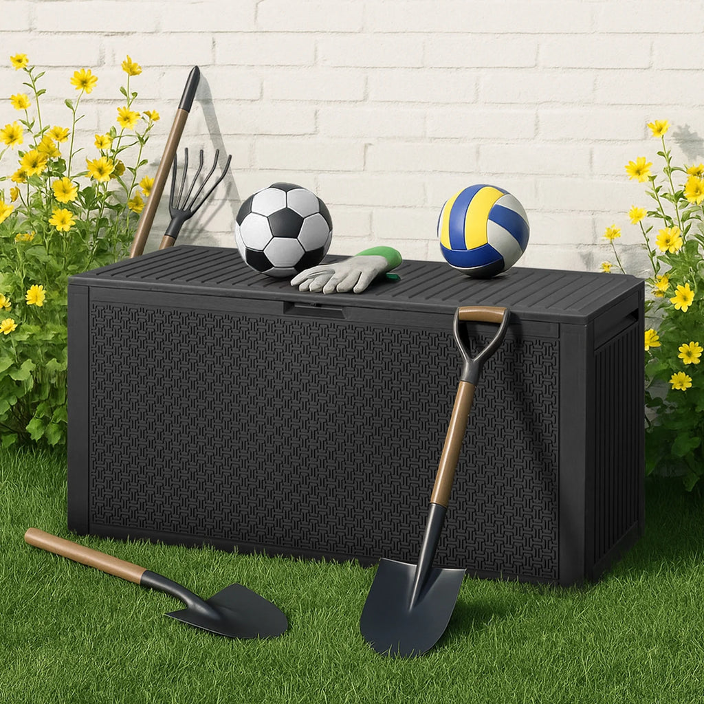 Ktaxon 90 gal Outdoor Garden Plastic Storage Deck Box Gray