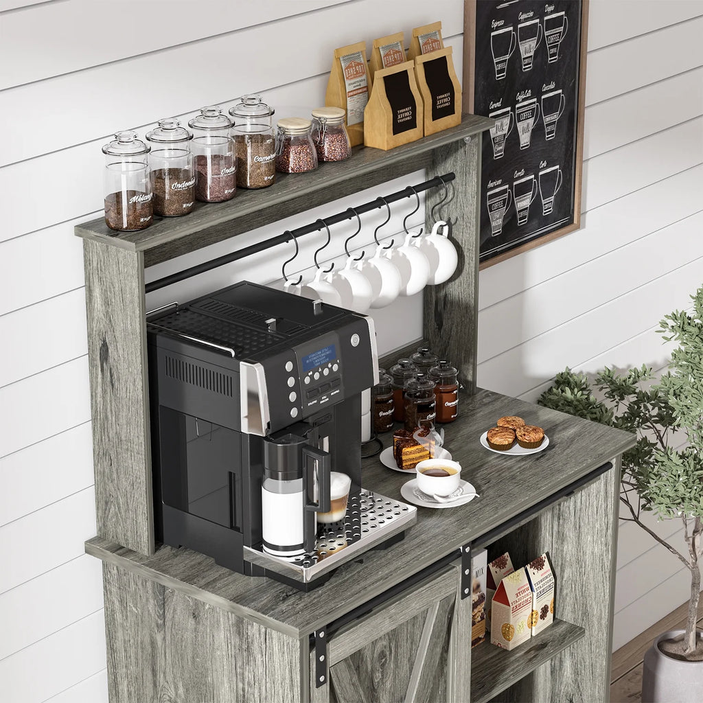 Catrimown Coffee Bar Cabinet, Barn Door Sideboard Buffet Cabinet with Storage, White