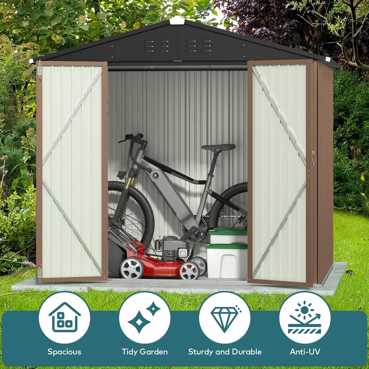 Lockable Lofka 6x4 ft Shed&Outdoor Storage Clearance  - All-Weather Resistant Garden Shed , Grey