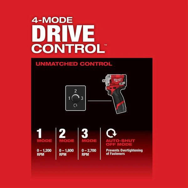 M12 FUEL 12V Lithium-Ion Brushless Cordless Stubby 3/8 in. Impact Wrench Kit with M12 3/8 in. Ratchet