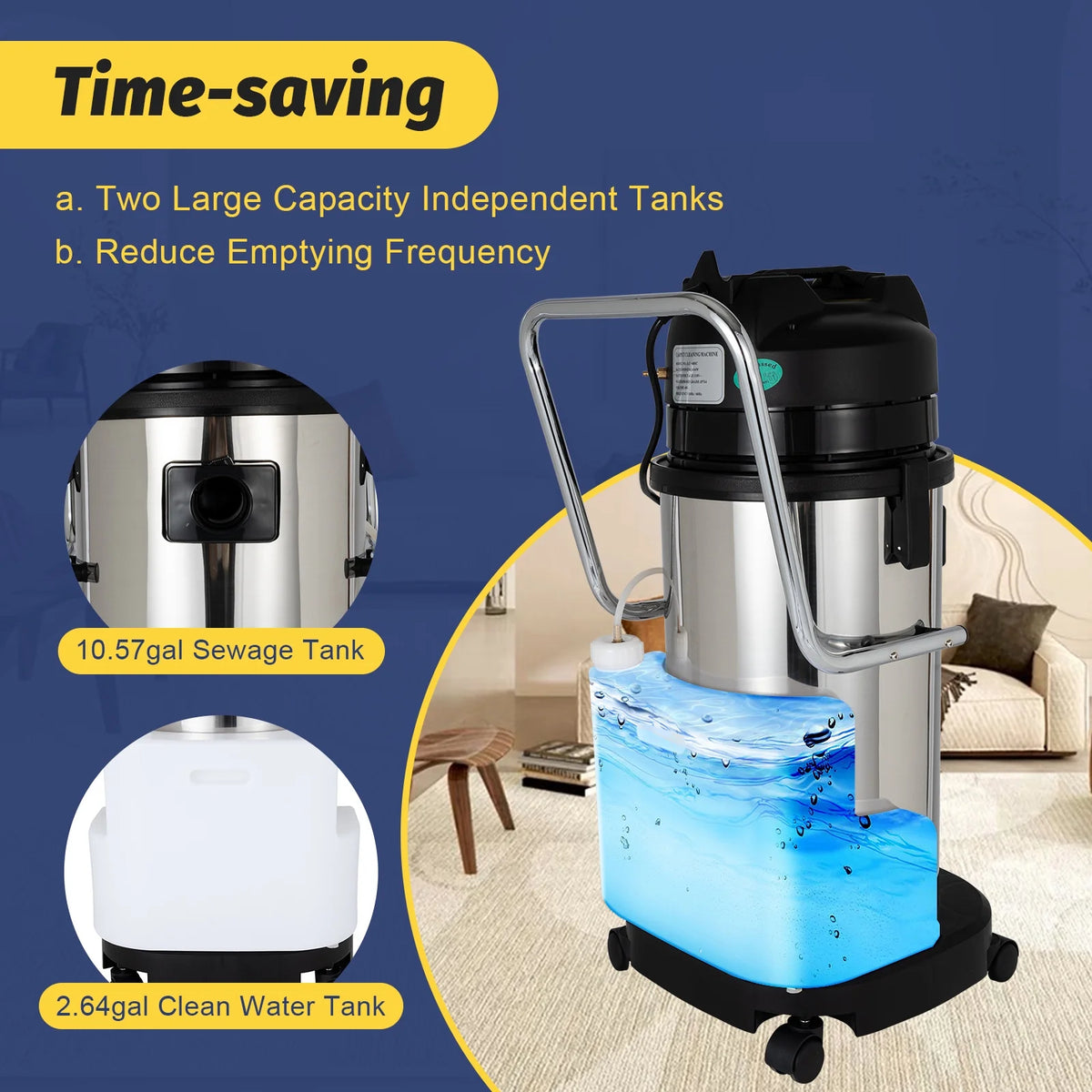 60L Commercial Carpet Cleaner Extractor 3 in 1 Cleaning Machine Vacuum Cleaner