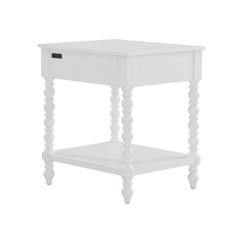 Pioneer Woman Harper Spindle Nightstand with USB Charging Ports, Adults and Teens, White Finish