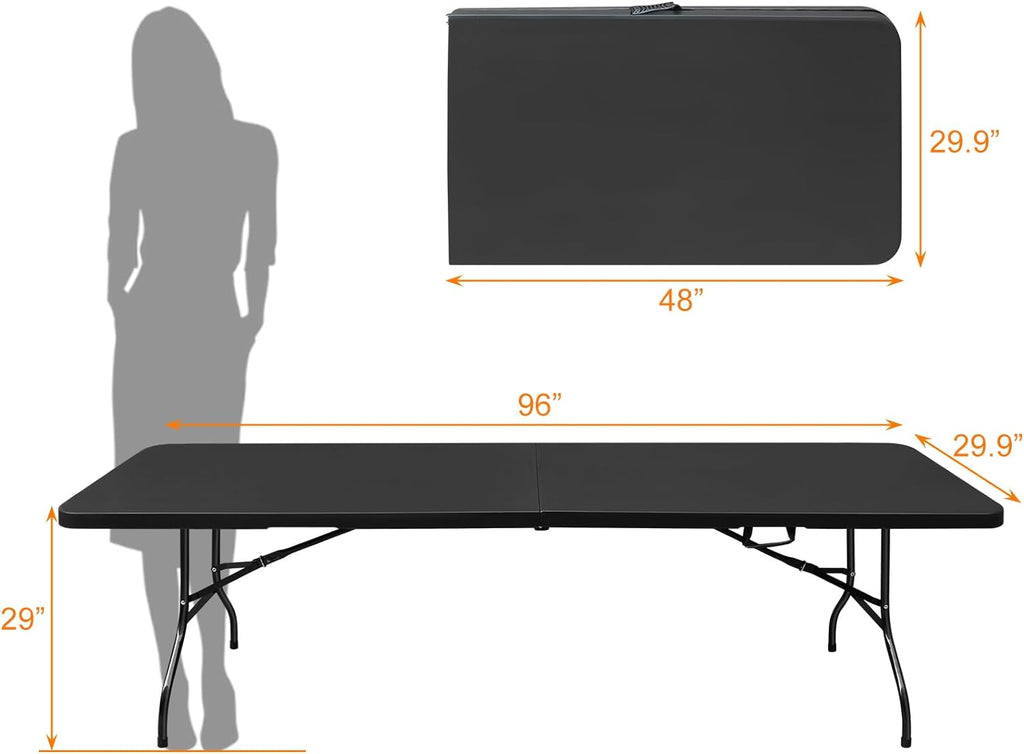 Folding Table with Carry Handle, Portable Fold-in-Half Plastic Table, Rectangle Foldable Table for Indoor