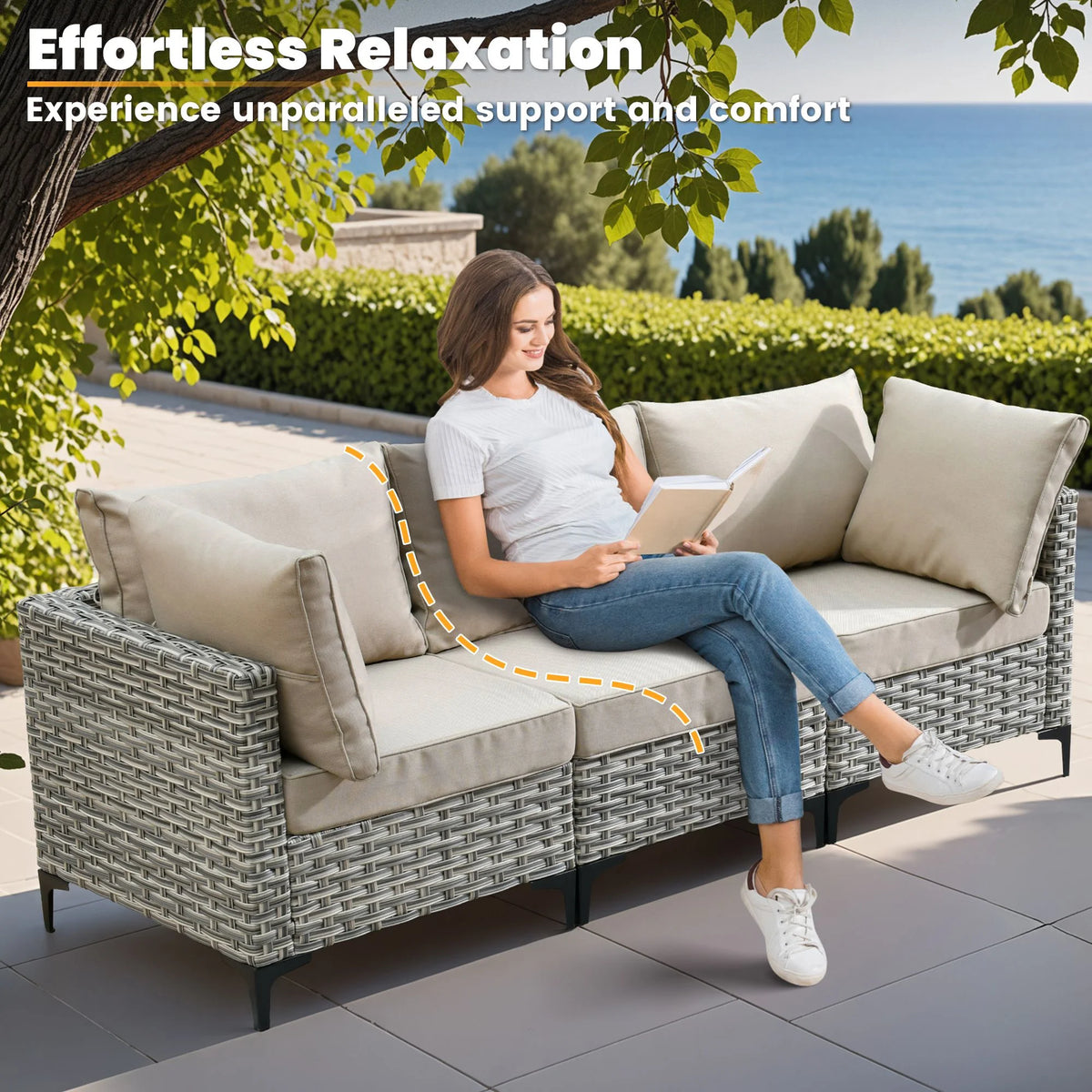 Vcatnet Outdoor Patio Furniture Sets 10 Pieces Sectional Sofa Wicker Conversation Set with Swivel Glider Chairs and Solar Powered Coffee Table for Porch,Backyard,Gray