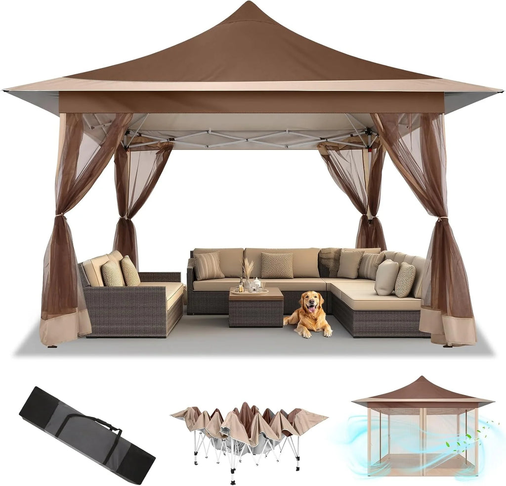 HOTEEL 11x11 Outdoor Waterproof Gazebo, Pop up Canopy Gazebo with Mosquito Netting & UV Protection for Parties, Camping, Weddings, and Backyard Events, Gray