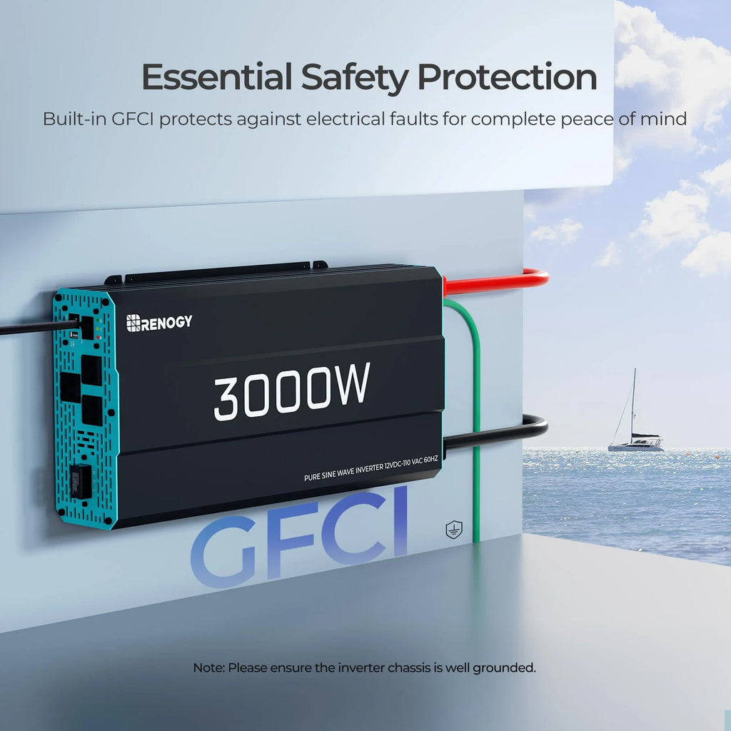 Renogy 2000W Pure Sine Wave Inverter, Power Inverter DC 12V to AC 120V, Built-in 5V/2.1A USB / Hardwire Port, Remote Controller