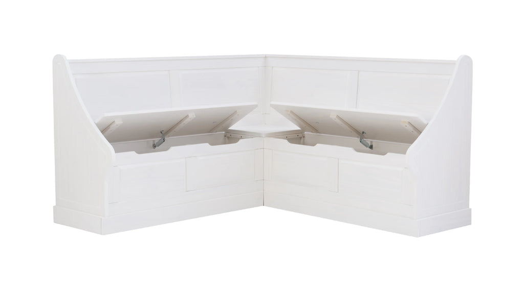 Linon Tobin Casual Wood Corner Dining Breakfast Nook Bench with Storage, White