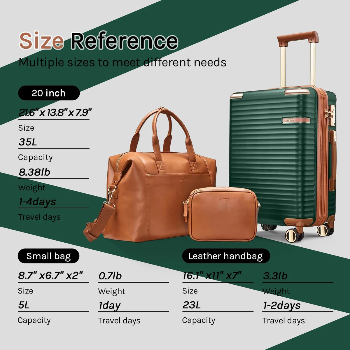 Joyway 3-Piece Carry-On Luggage Set with Swivel TSA Lock and Leather Carry Bag