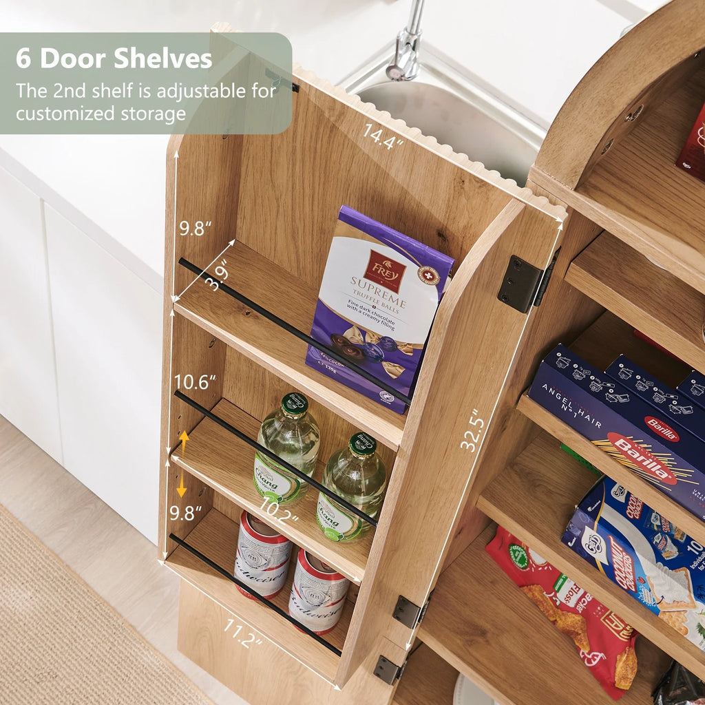 SinCiDo Arched Kitchen Pantry Storage Cabinet, 71-Inch Tall Wood Adjustable Shelves, 2 Doors, 2 Drawers