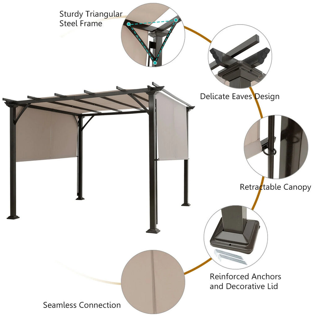 Gymax 10' X 10' Pergola Kit Metal Frame Gazebo &Canopy Cover Patio Furniture Shelter