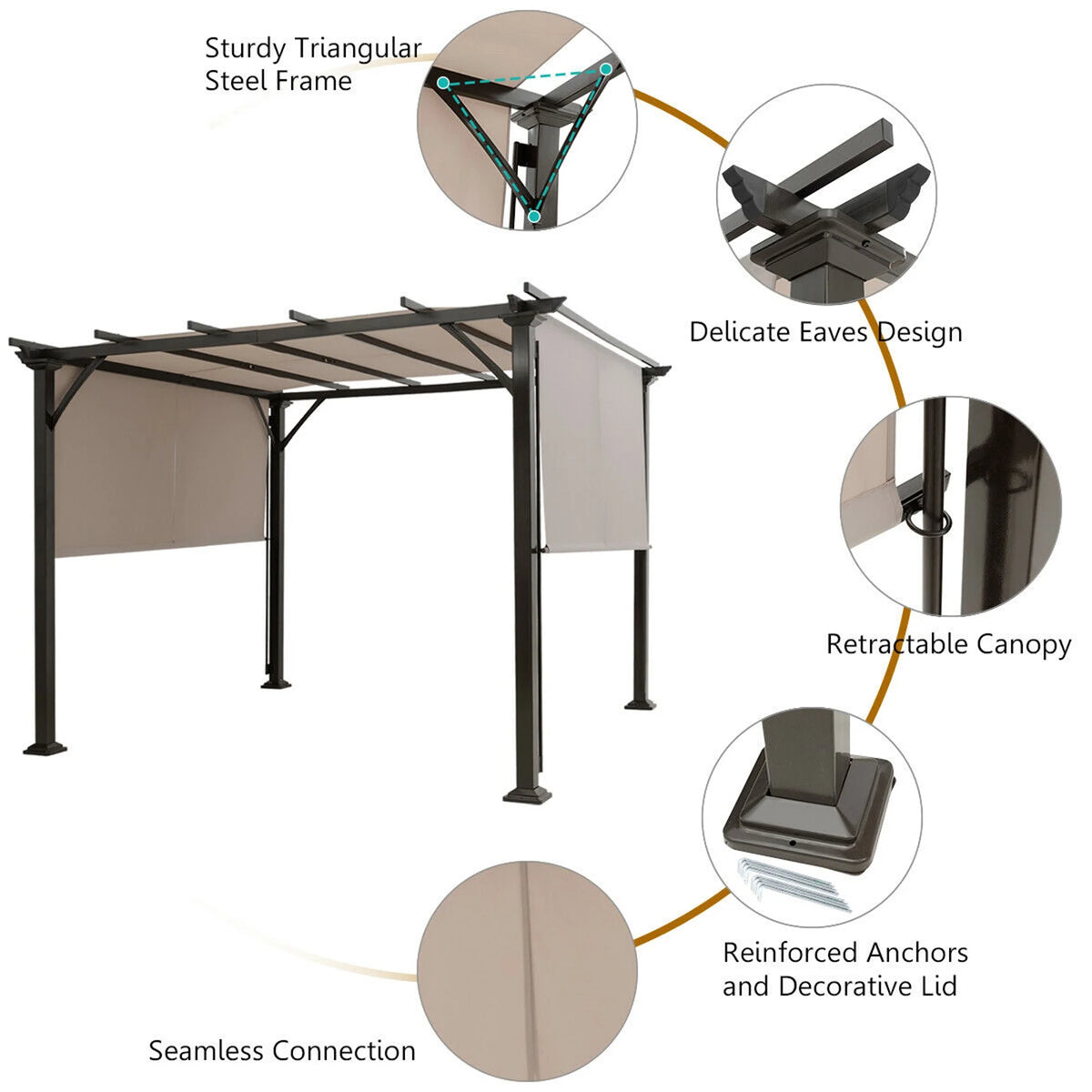 Gymax 10' X 10' Pergola Kit Metal Frame Gazebo &Canopy Cover Patio Furniture Shelter