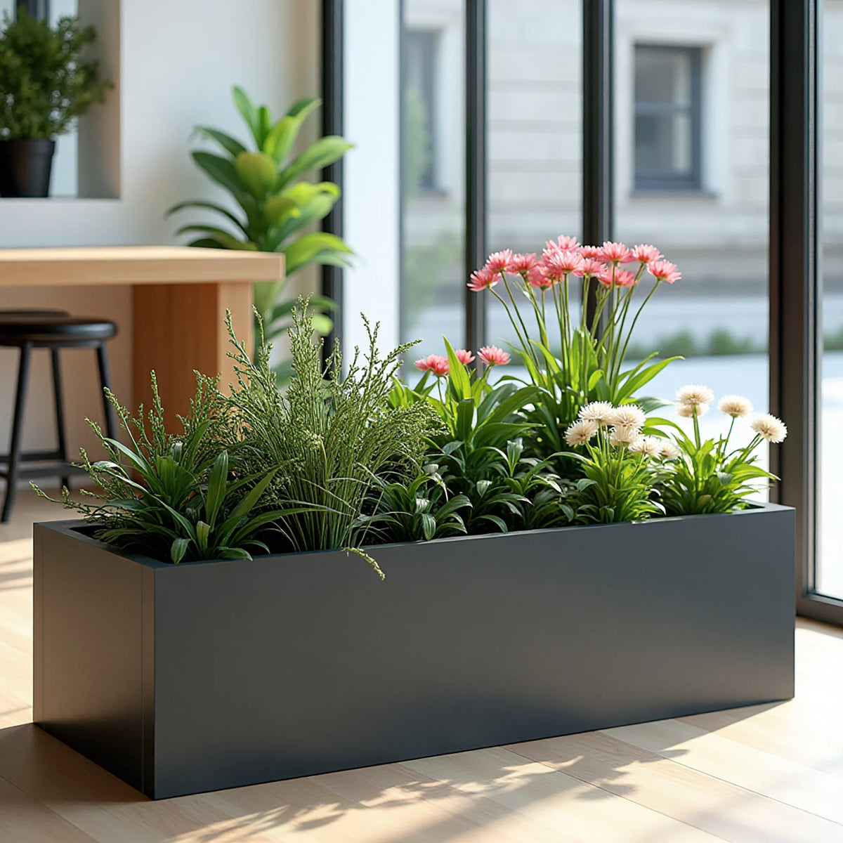 MAYEERTY 36*9*9" Gray Modern Large Rect Metal Planter Box with Drainage Hole for Outdoor Gardening & Balcony