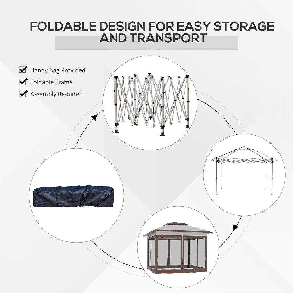 12' X 12' Pop Up Canopy Tent with Netting and Carry Bag,Double Canopy, Instant Sun Shelter with 137 Sq.ft Shade, Tents for Parties, Height Adjustable, for Outdoor, Garden, Patio, Beige and Brown