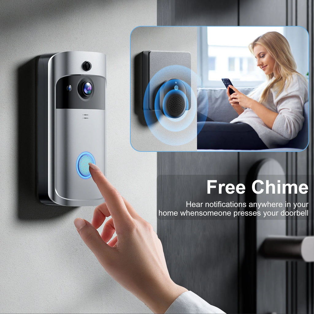 2PCS Ring & Video Doorbell with Camera Wireless WiFi Security Phone Bell 720PHD Video Doorbell Camera, Wireless Doorbell Camera with Chime