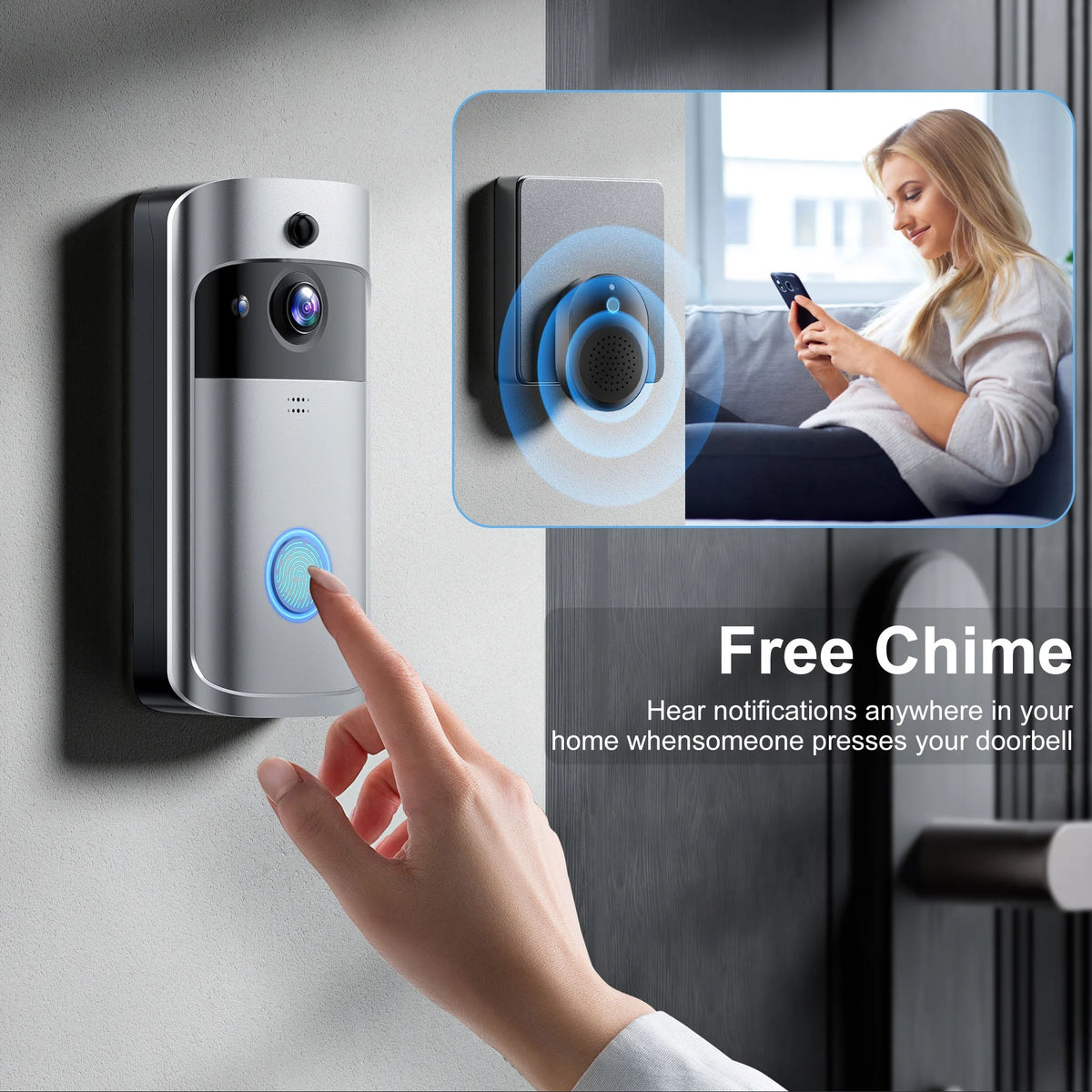 2PCS Ring & Video Doorbell with Camera Wireless WiFi Security Phone Bell 720PHD Video Doorbell Camera, Wireless Doorbell Camera with Chime