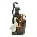 LuxenHome Farmhouse Pump and Duck Family Resin Outdoor Fountain with LED Lights