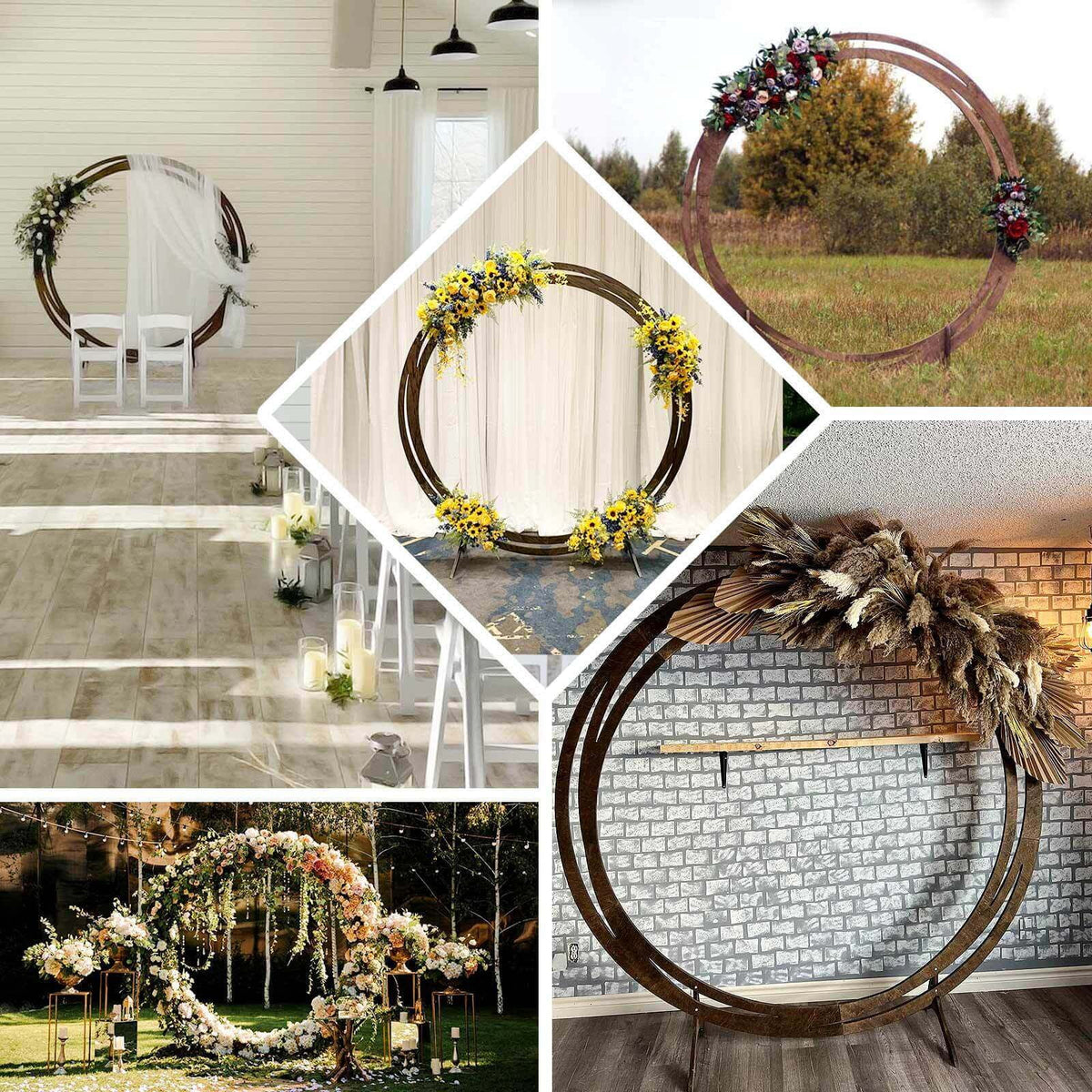 Efavormart 7FT Rustic Square Wedding Arch Wooden Backdrop Stand, Wedding Ceremony Arch - Brown