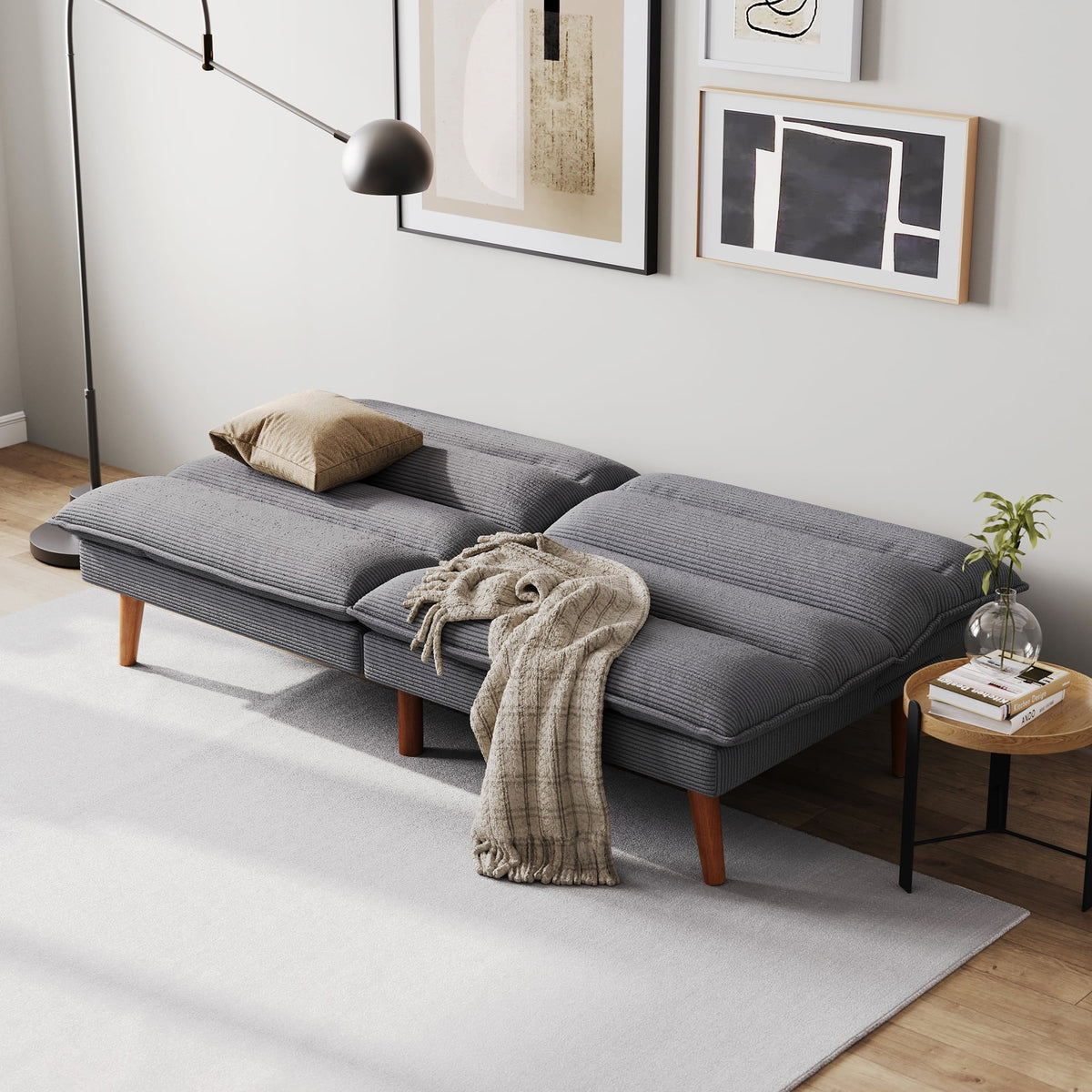 Linsy Home 71" W Corduroy Convertible Futon Sofa Bed, Army Green